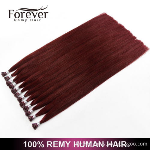 Forever factory price high quality 100 real Indian remy human 99J double drawn pre bonded hair extensions